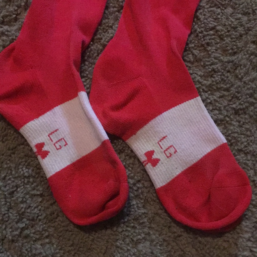 Two pair red adult Under Armour unisex softball/baseball socks. Sz Large - Picture 7 of 9